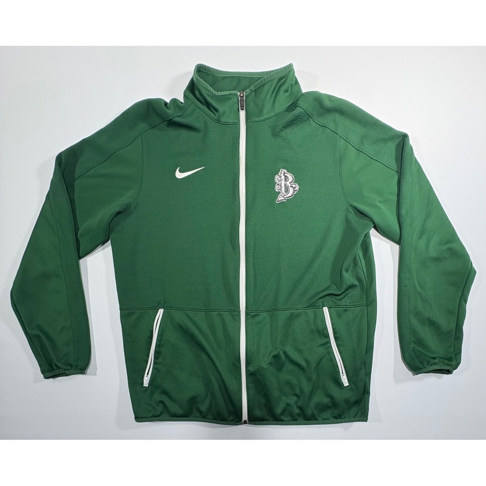 Nike Dri-FIT Mens Large Green Full Zip Track Jacket 802332-341 Mock Neck Pocket